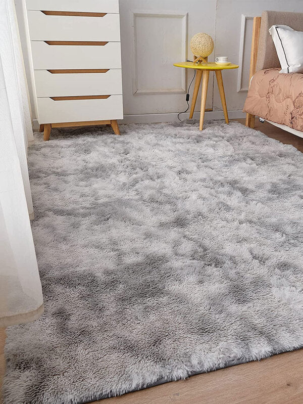 1pc Fluffy Plush Bedroom Living Room Carpet, Ultra Soft Tie-Dye Light Gray Plush Rug, Modern Home Decor, Room Decoration