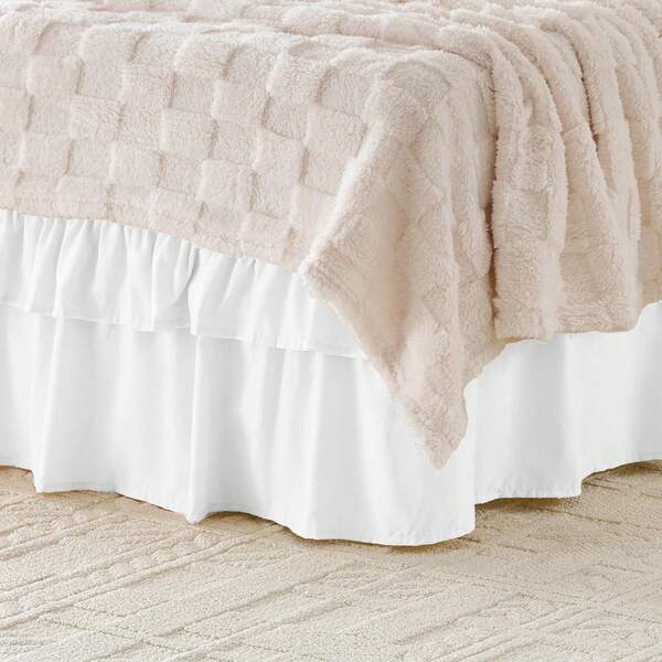 Multi-Layer Ruffle Bed Skirt 16 Inch Drop, 2 Layer Elastic Wrap Around Bed Skirts For Twin Full Queen King CK Size Bed, Easy To Install Dust Ruffle, Machine Washable Soft Fabric, Double Layers Bedskirt