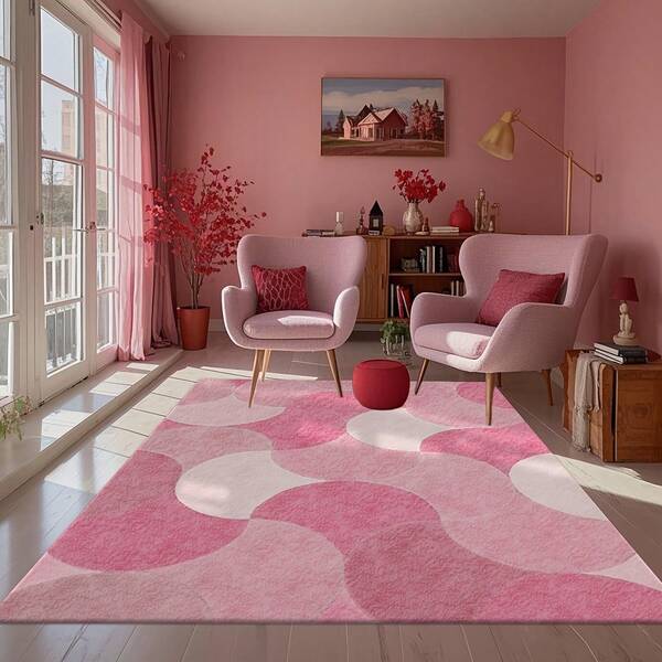 Blob Wave Abstract Geometric Print Pattern Carpet, Solid Pastel Pink Soft Clean Tone, Back To School Christmas, Flannel Area Rugs, Soft Skin-Friendly Rug Area, Reading Nook Bedroom Decor, Cozy Homeschool Winter Holiday Floor Mat